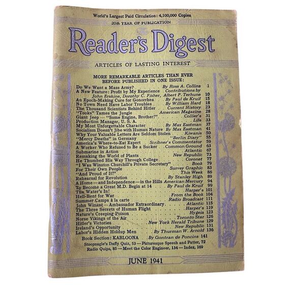 1941 Readers Digest 12pc Articles Of Lasting Interest WW2 Era - Picture 4 of 11